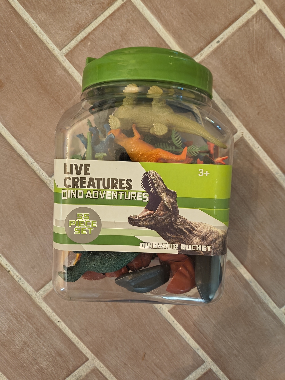 Live Creatures Dino Adventures 55-Piece Dinosaur Bucket - Green Lid